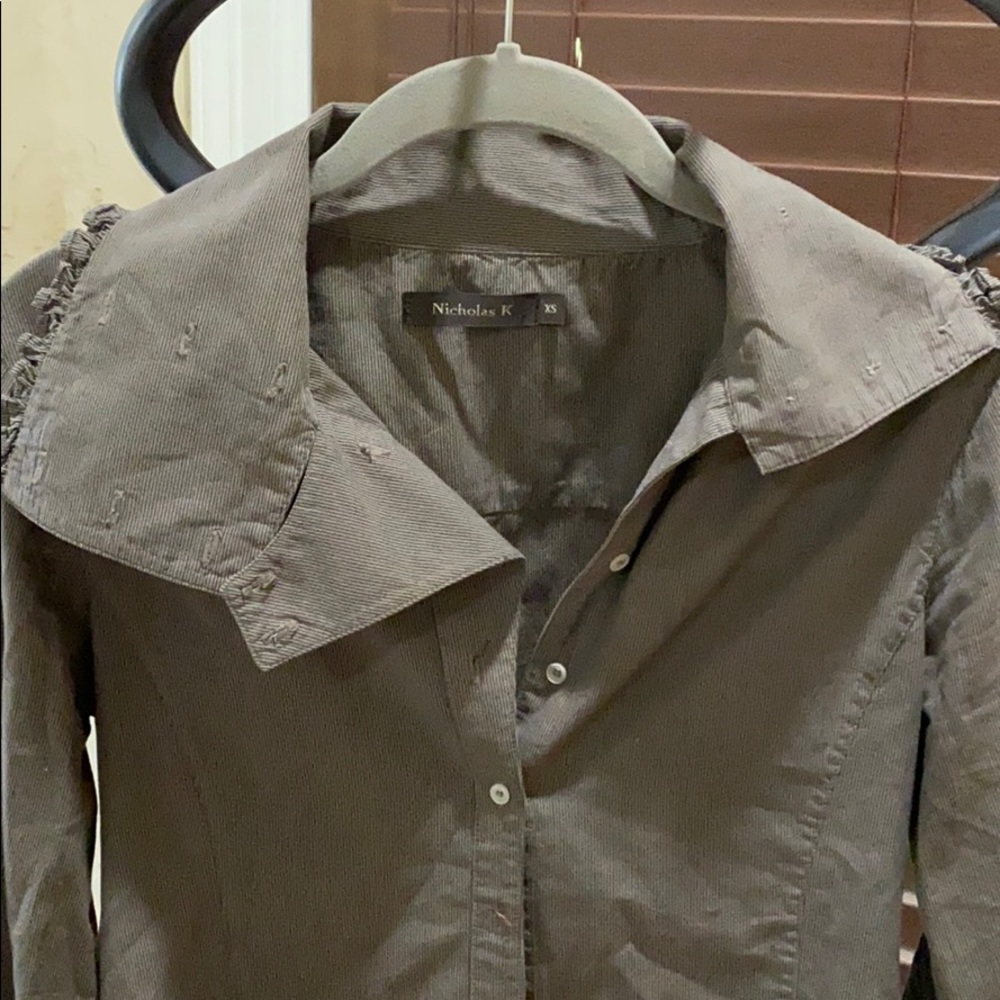 Brown Button Down With Asymmetrical Neckline - image 3